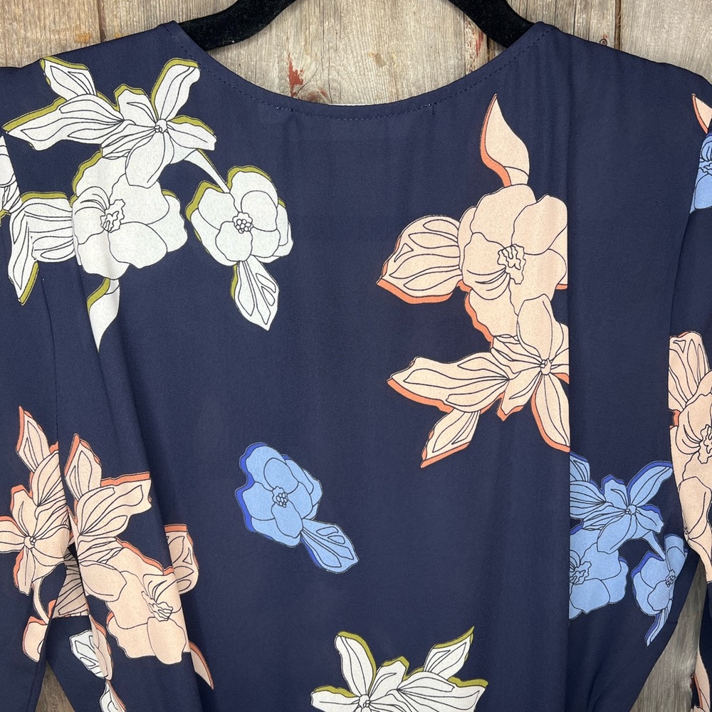 ASTR the Label Navy, Light Blue and Pink Floral Ruffle Wrap Long Sleeve small - Picture 8 of 14